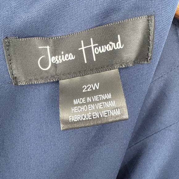 New Jessica Howard Plus Size 22W Navy Blue Keyhole Fit & Flare Dress Jersey Knit - Picture 11 of 12